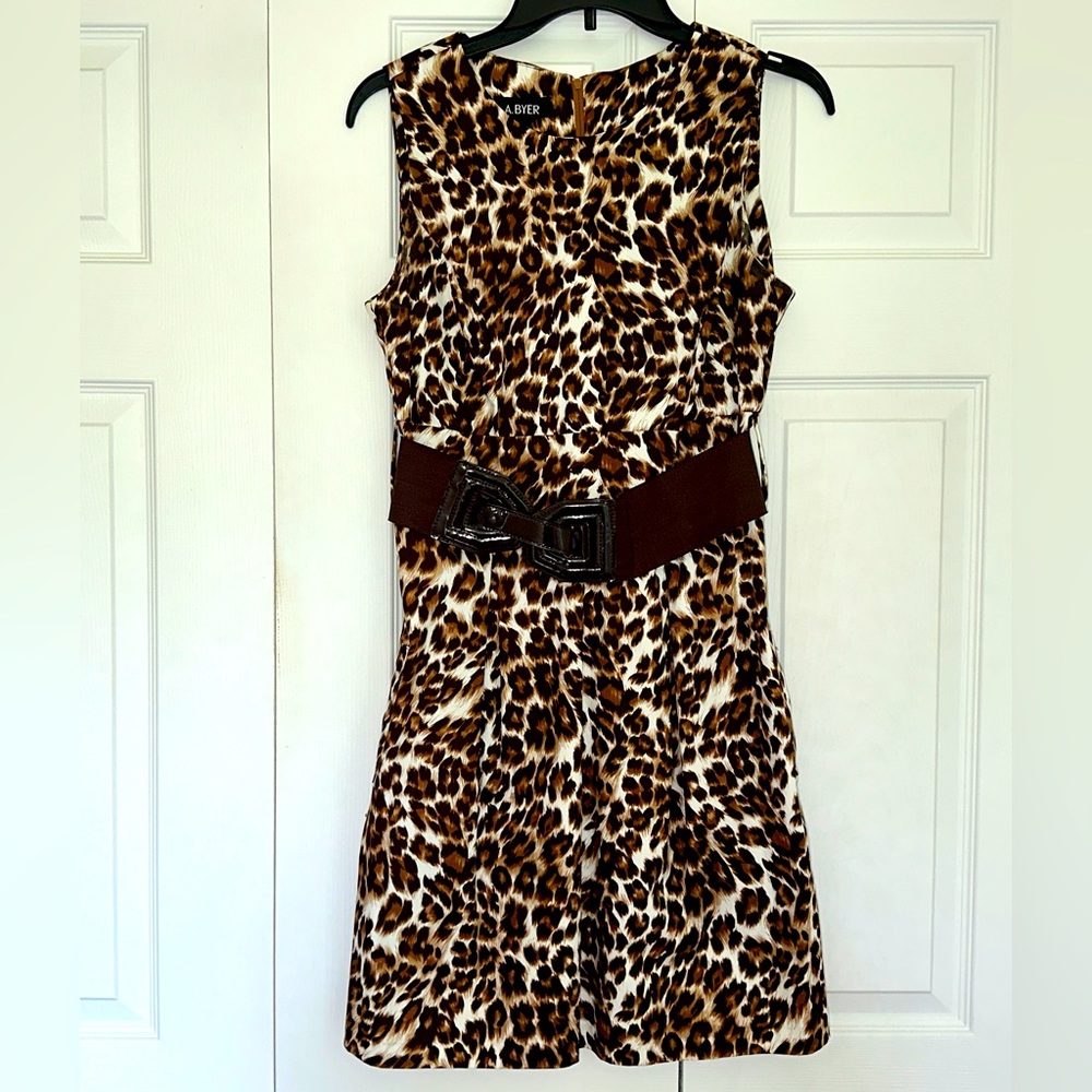 A. Byer Brown Animal Print Sleeveless Dress with Pockets